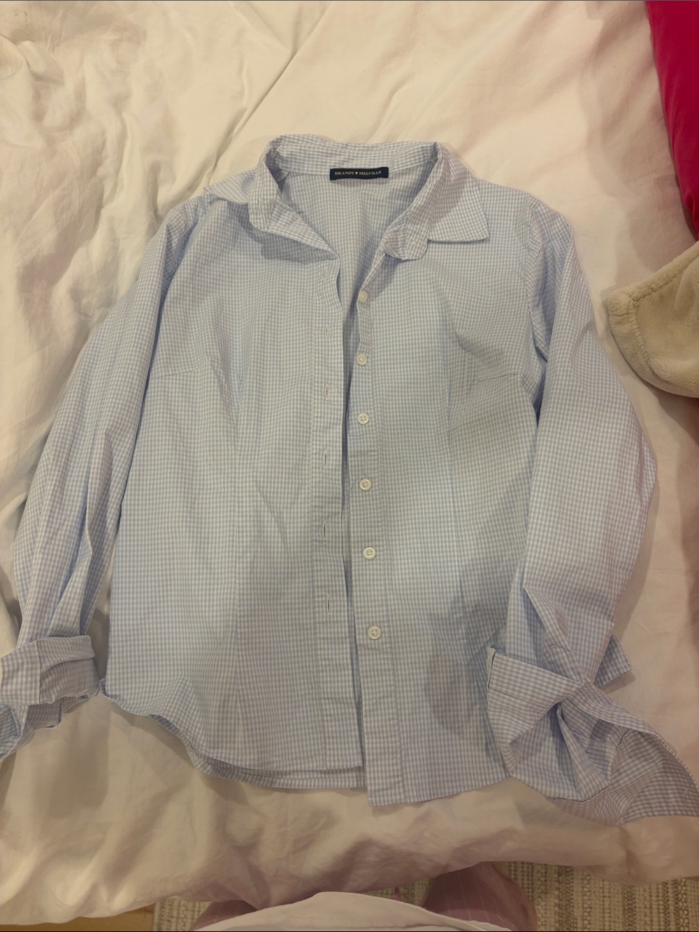 Brandy Melville Light Blue Gingham Button-Up Shirt